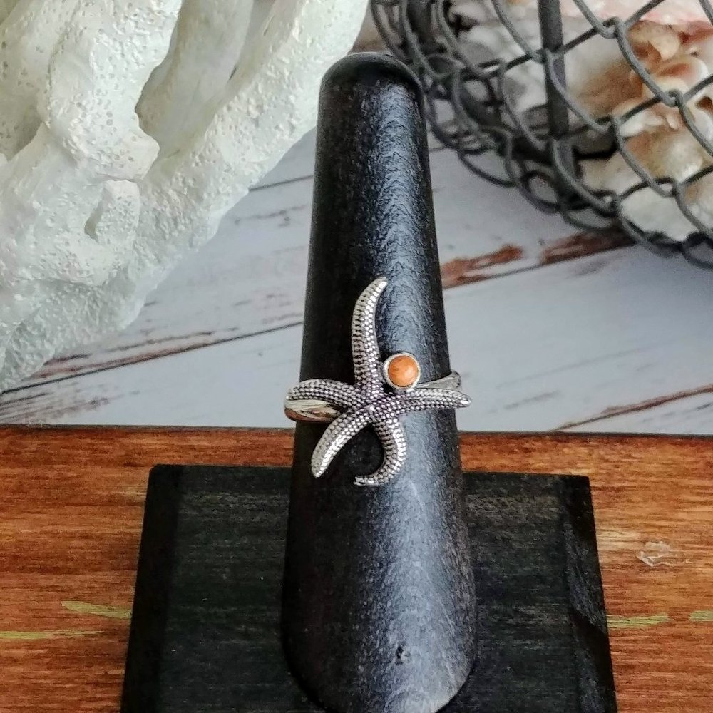 Turquoise Starfish Sterling Ring - Picture 2 of 4